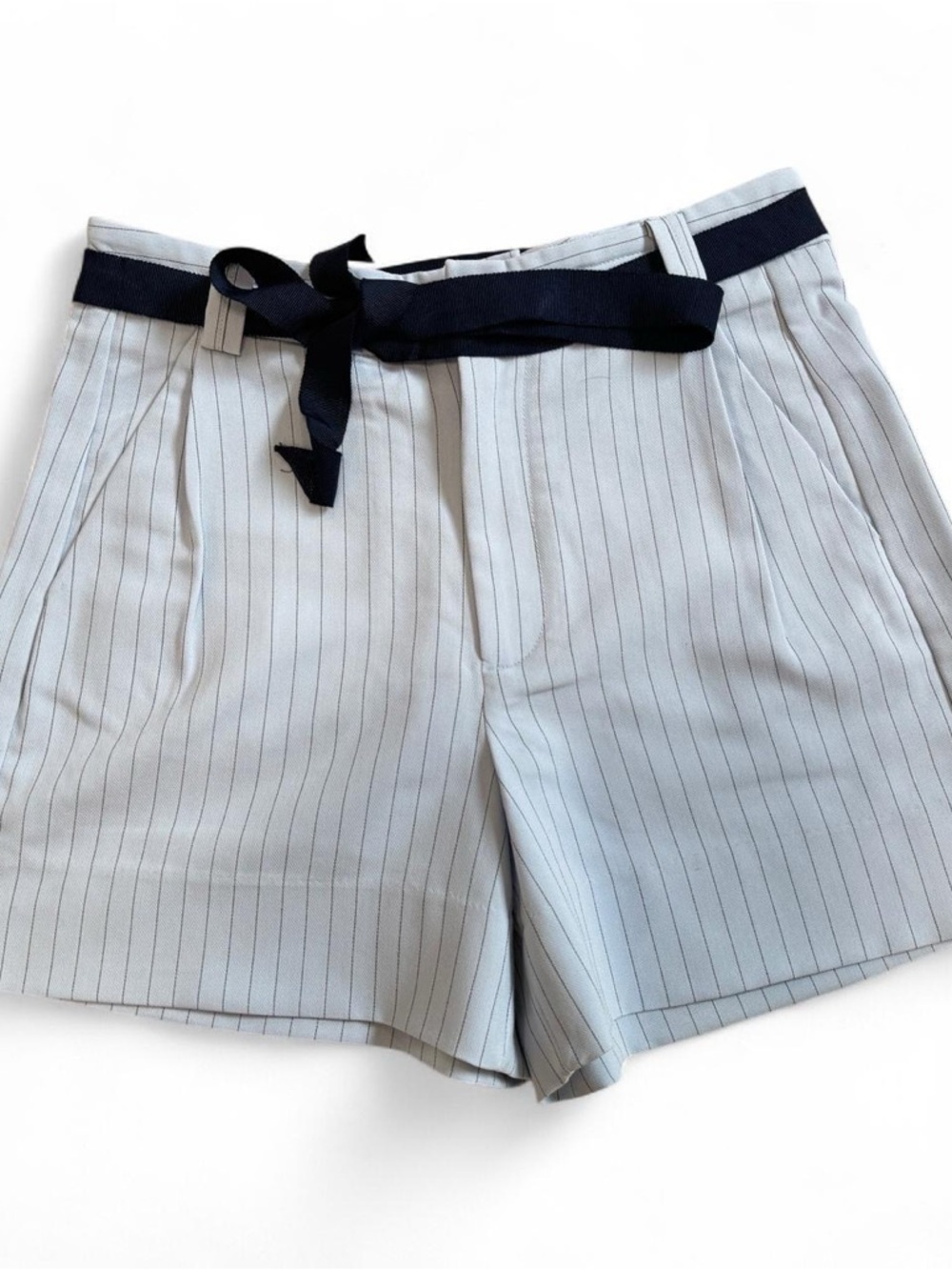 Free People Light Gray Pinstriped Shorts with Navy Belt